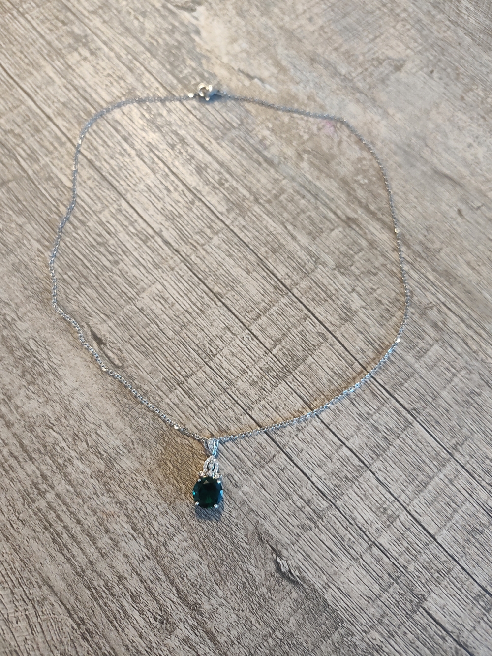 Sterling Silver Emerald Drop Pendant Necklace - Green_ 18 Inches. - Picture 2 of 11
